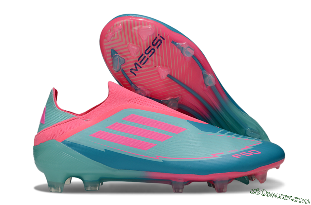 Messi x Adidas F50 Elite Laceless FG Firm Ground Soccer Cleats - Jade/Pink/Blue 1