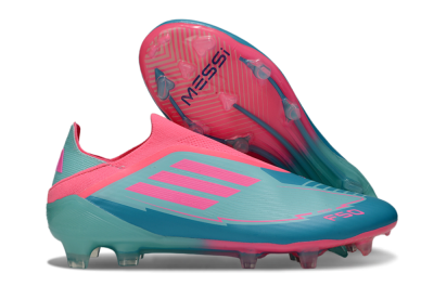 Messi x Adidas F50 Elite Laceless FG Firm Ground Soccer Cleats - Jade/Pink/Blue