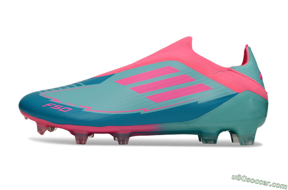 Messi x Adidas F50 Elite Laceless FG Firm Ground Soccer Cleats - Jade/Pink/Blue 2