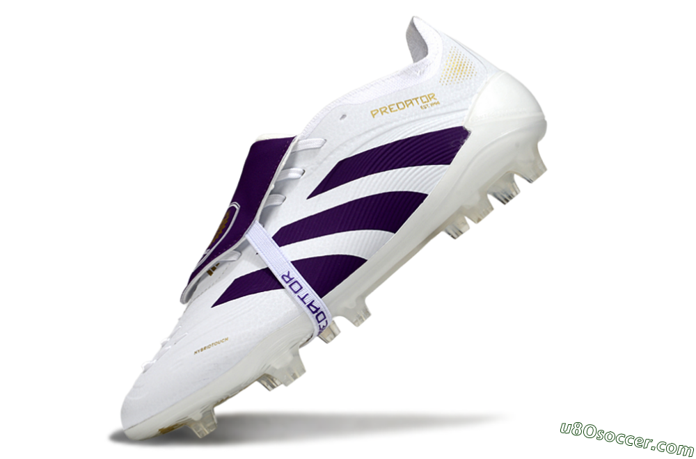 Adidas Predator 25 Elite Foldover Tongue FG Firm Ground Soccer Cleats - White/Purple/Gold 5