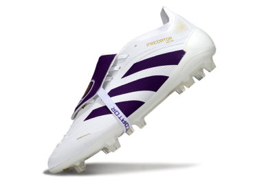 Adidas Predator 25 Elite Foldover Tongue FG Firm Ground Soccer Cleats - White/Purple/Gold