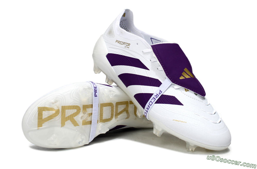 Adidas Predator 25 Elite Foldover Tongue FG Firm Ground Soccer Cleats - White/Purple/Gold 3