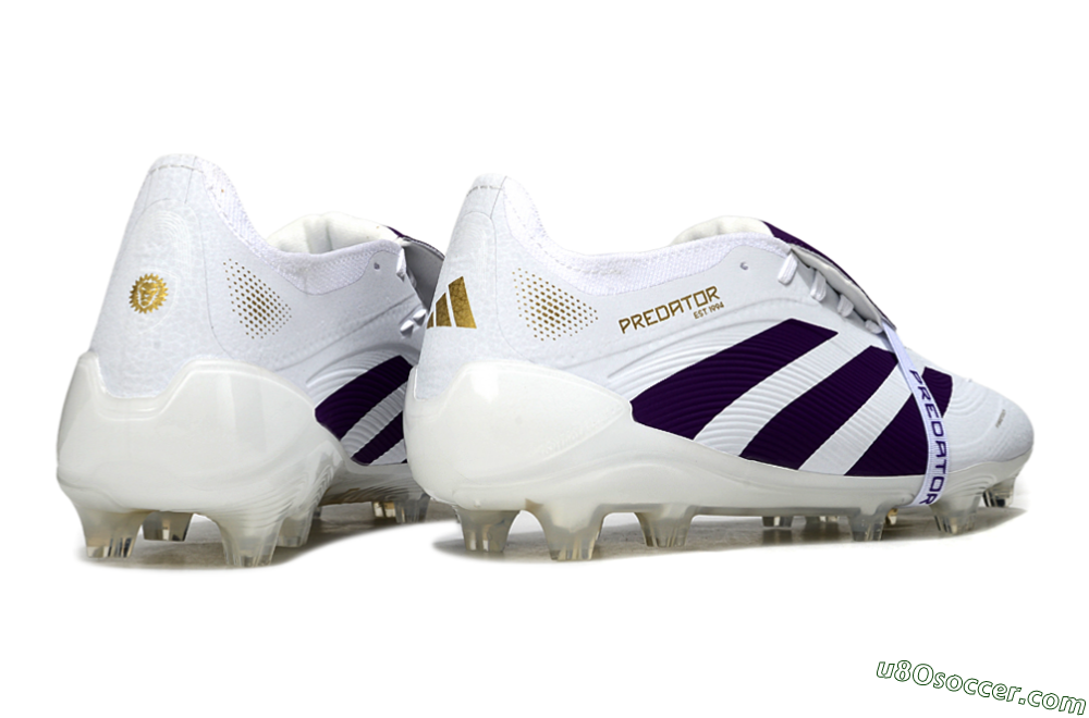 Adidas Predator 25 Elite Foldover Tongue FG Firm Ground Soccer Cleats - White/Purple/Gold 6