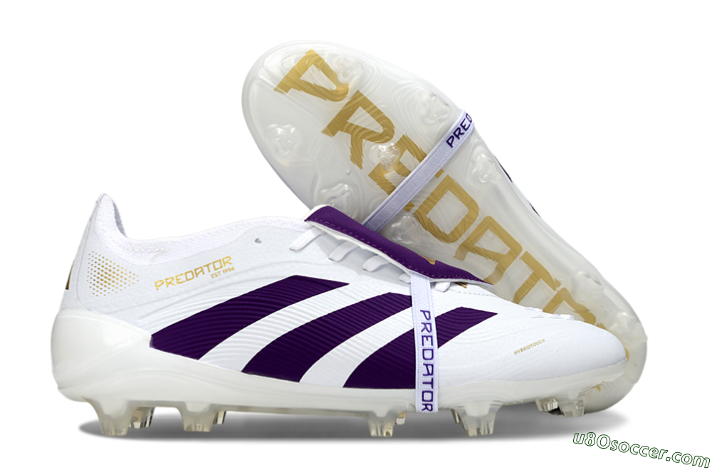 Adidas Predator 25 Elite Foldover Tongue FG Firm Ground Soccer Cleats - White/Purple/Gold 1