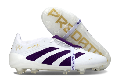 Adidas Predator 25 Elite Foldover Tongue FG Firm Ground Soccer Cleats - White/Purple/Gold
