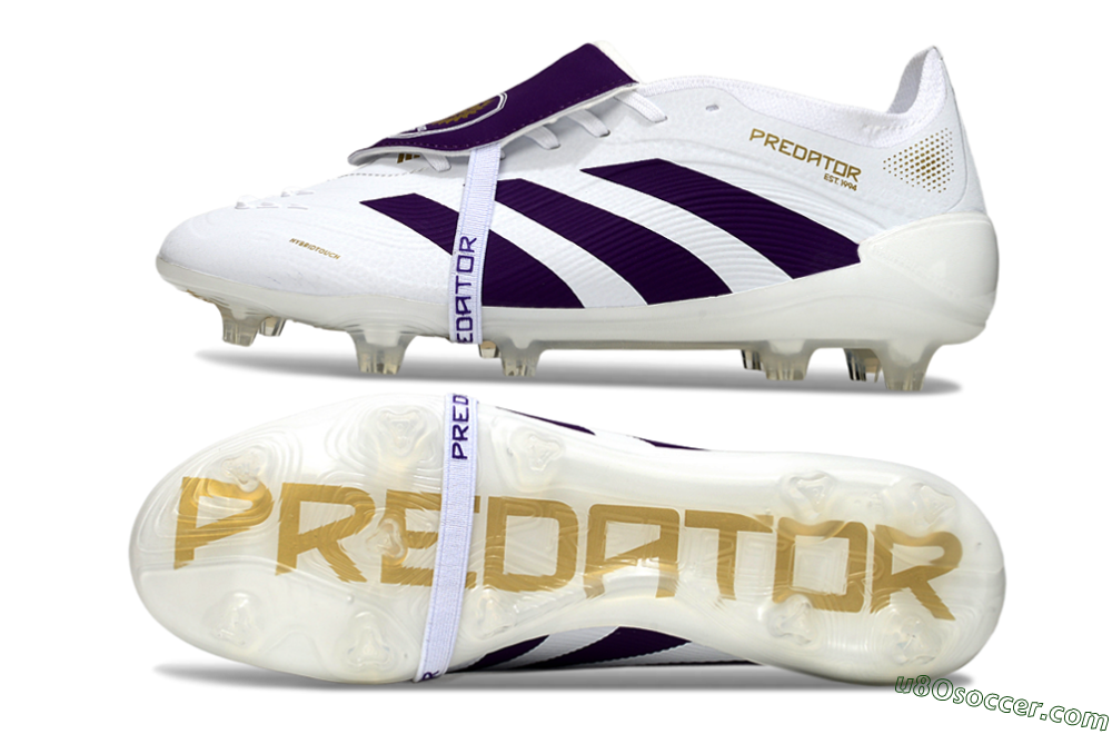 Adidas Predator 25 Elite Foldover Tongue FG Firm Ground Soccer Cleats - White/Purple/Gold 0