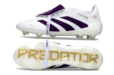 Adidas Predator 25 Elite Foldover Tongue FG Firm Ground Soccer Cleats - White/Purple/Gold