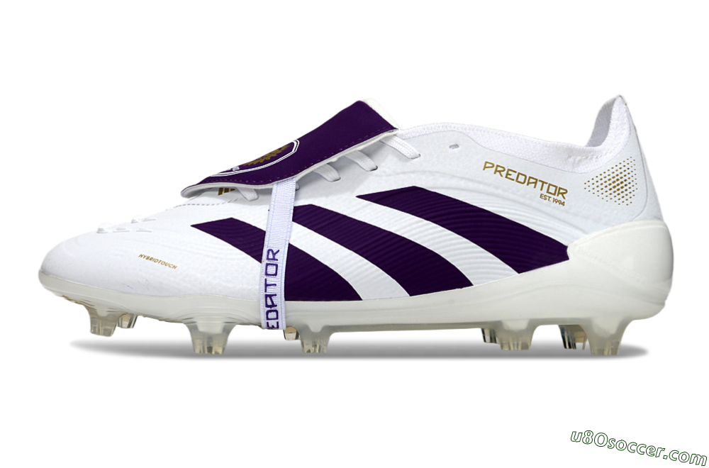 Adidas Predator 25 Elite Foldover Tongue FG Firm Ground Soccer Cleats - White/Purple/Gold 2