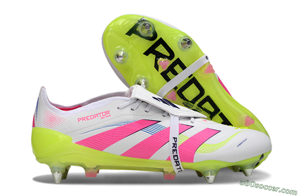 Adidas Predator 25 Elite Foldover Tongue SG Soft Ground Soccer Cleats - White/Pink/Yellow 1