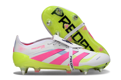 Adidas Predator 25 Elite Foldover Tongue SG Soft Ground Soccer Cleats - White/Pink/Yellow