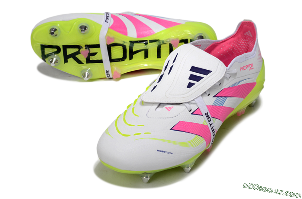 Adidas Predator 25 Elite Foldover Tongue SG Soft Ground Soccer Cleats - White/Pink/Yellow 3