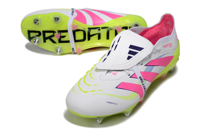 Adidas Predator 25 Elite Foldover Tongue SG Soft Ground Soccer Cleats - White/Pink/Yellow