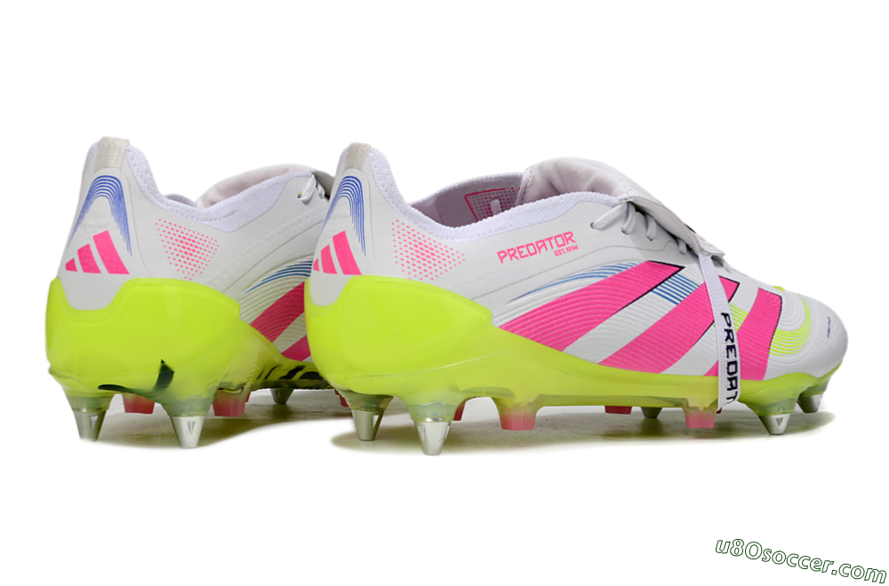 Adidas Predator 25 Elite Foldover Tongue SG Soft Ground Soccer Cleats - White/Pink/Yellow 6