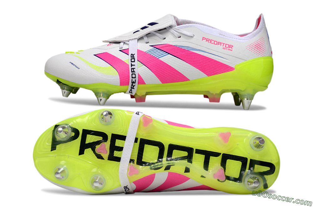 Adidas Predator 25 Elite Foldover Tongue SG Soft Ground Soccer Cleats - White/Pink/Yellow 0