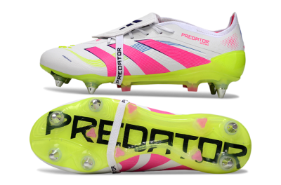Adidas Predator 25 Elite Foldover Tongue SG Soft Ground Soccer Cleats - White/Pink/Yellow