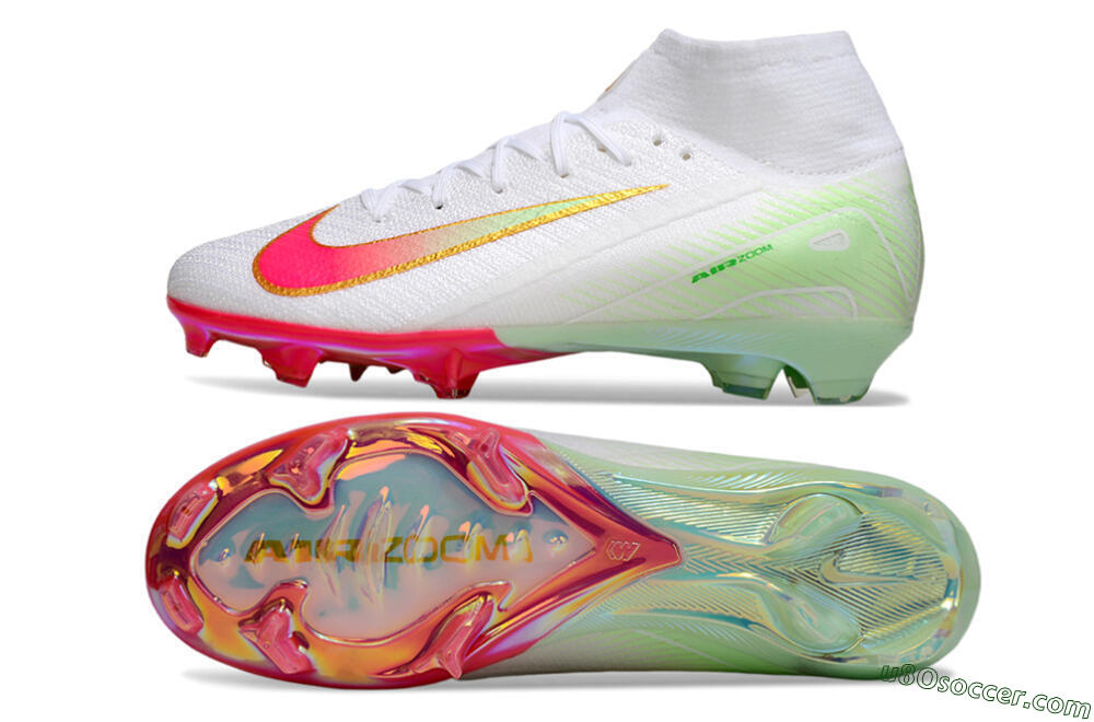 Nike Air Zoom Mercurial Superfly 10 Elite FG Firm Ground Soccer Cleats - White/Red/Gold 0