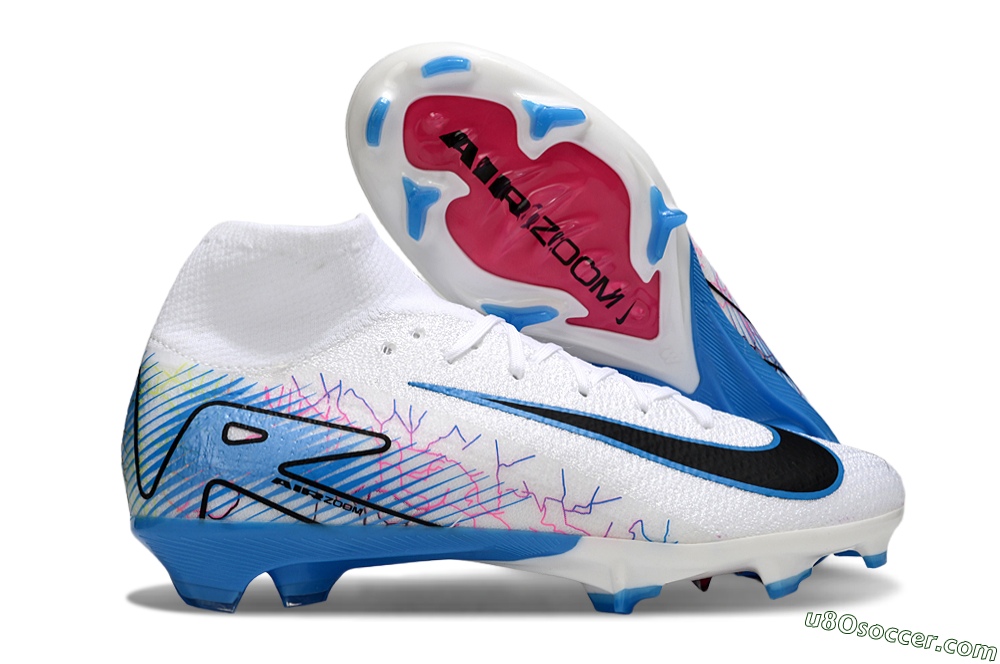 Nike Air Zoom Mercurial Superfly 10 Elite FG Firm Ground Soccer Cleats - White/Blue/Black 1