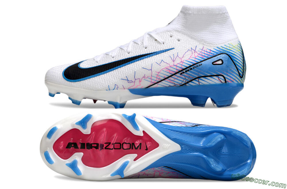 Nike Air Zoom Mercurial Superfly 10 Elite FG Firm Ground Soccer Cleats - White/Blue/Black 0