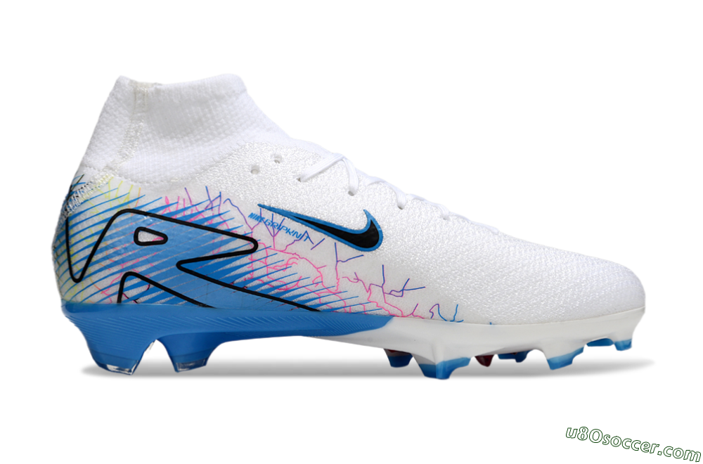 Nike Air Zoom Mercurial Superfly 10 Elite FG Firm Ground Soccer Cleats - White/Blue/Black 7