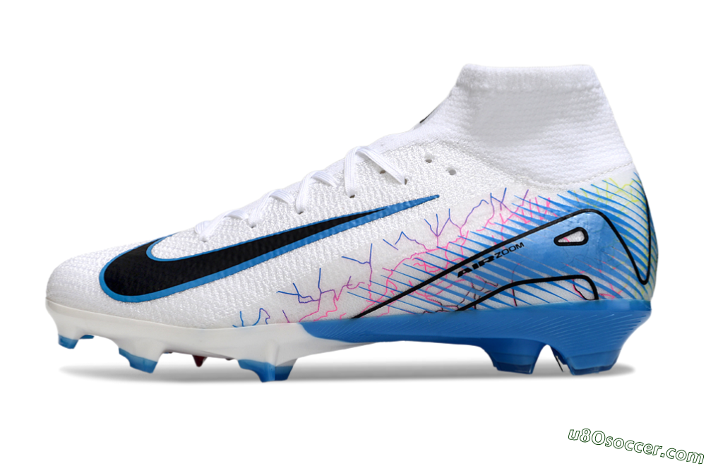 Nike Air Zoom Mercurial Superfly 10 Elite FG Firm Ground Soccer Cleats - White/Blue/Black 2