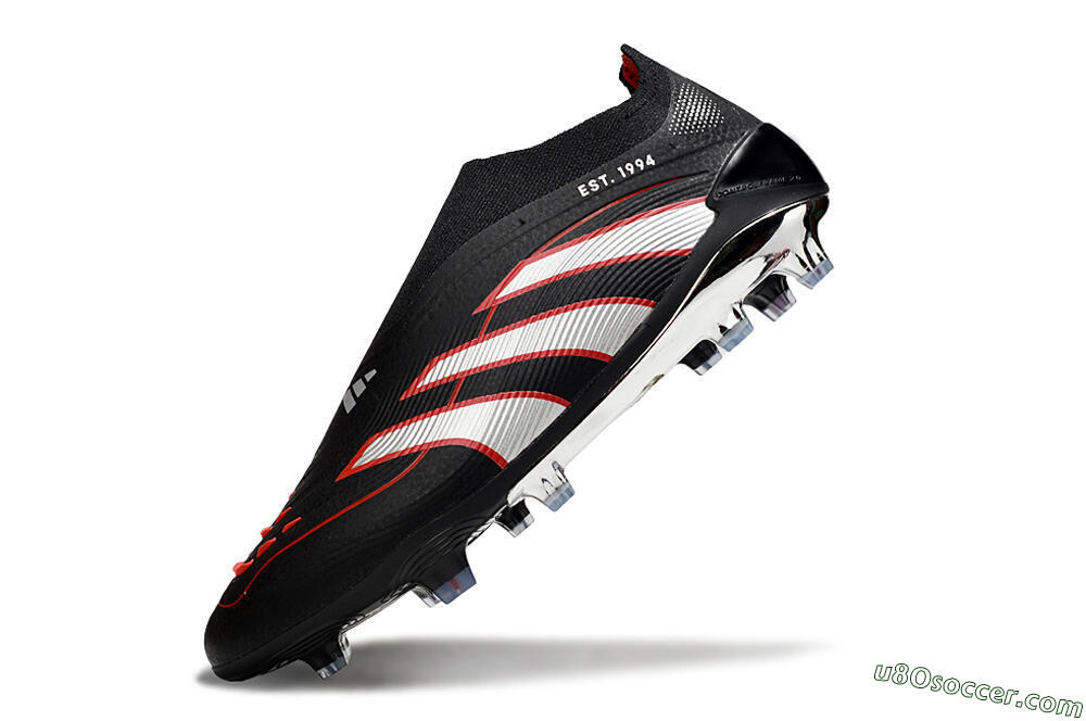 Adidas Predator 25 Elite Laceless FG Firm Ground Soccer Cleats - Black/Silver/Red 5