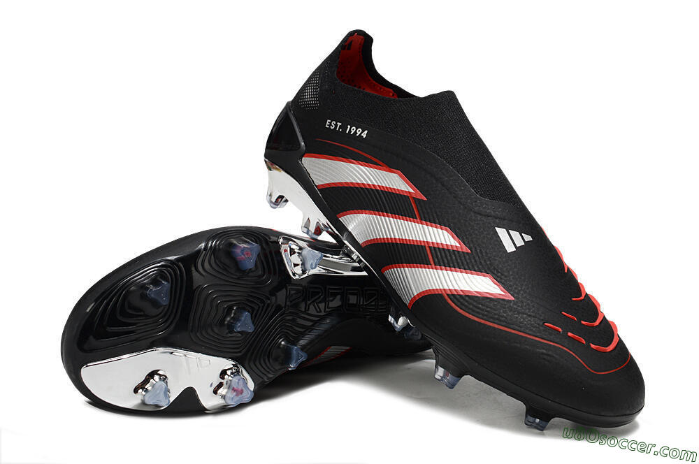 Adidas Predator 25 Elite Laceless FG Firm Ground Soccer Cleats - Black/Silver/Red 3