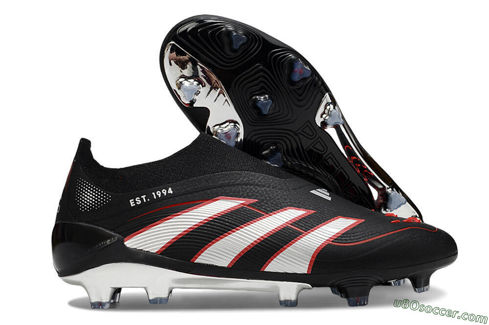 Adidas Predator 25 Elite Laceless FG Firm Ground Soccer Cleats - Black/Silver/Red 1