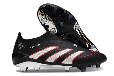Adidas Predator 25 Elite Laceless FG Firm Ground Soccer Cleats - Black/Silver/Red