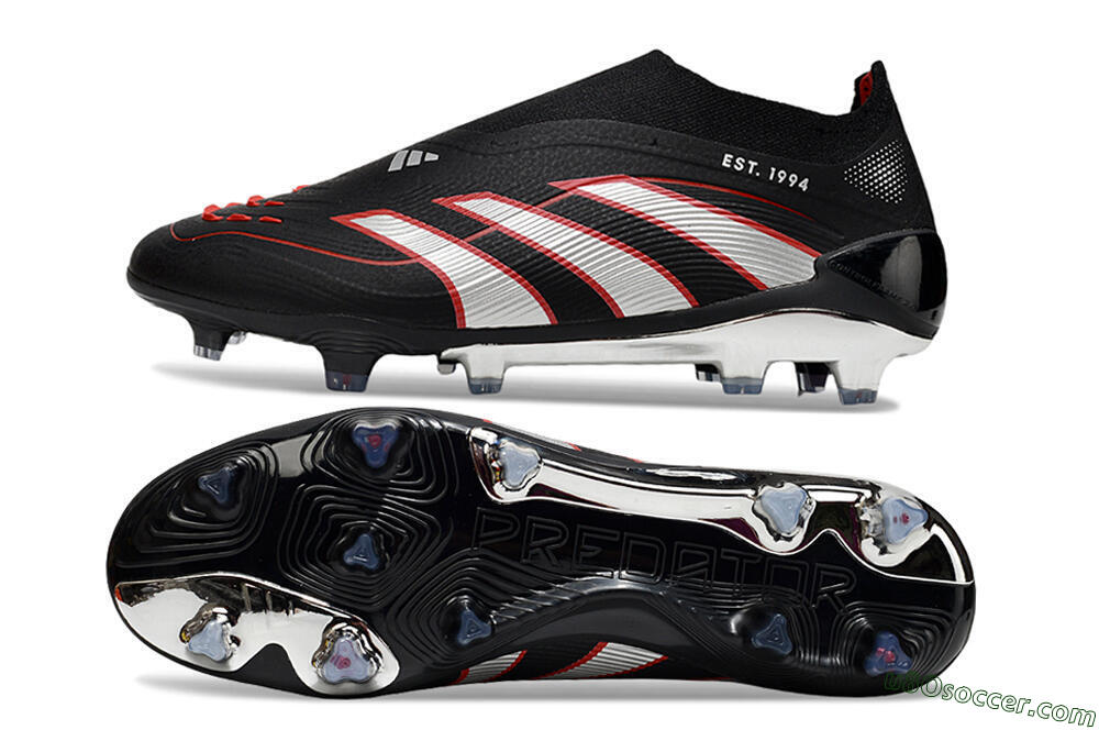 Adidas Predator 25 Elite Laceless FG Firm Ground Soccer Cleats - Black/Silver/Red 0
