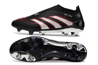 Adidas Predator 25 Elite Laceless FG Firm Ground Soccer Cleats - Black/Silver/Red