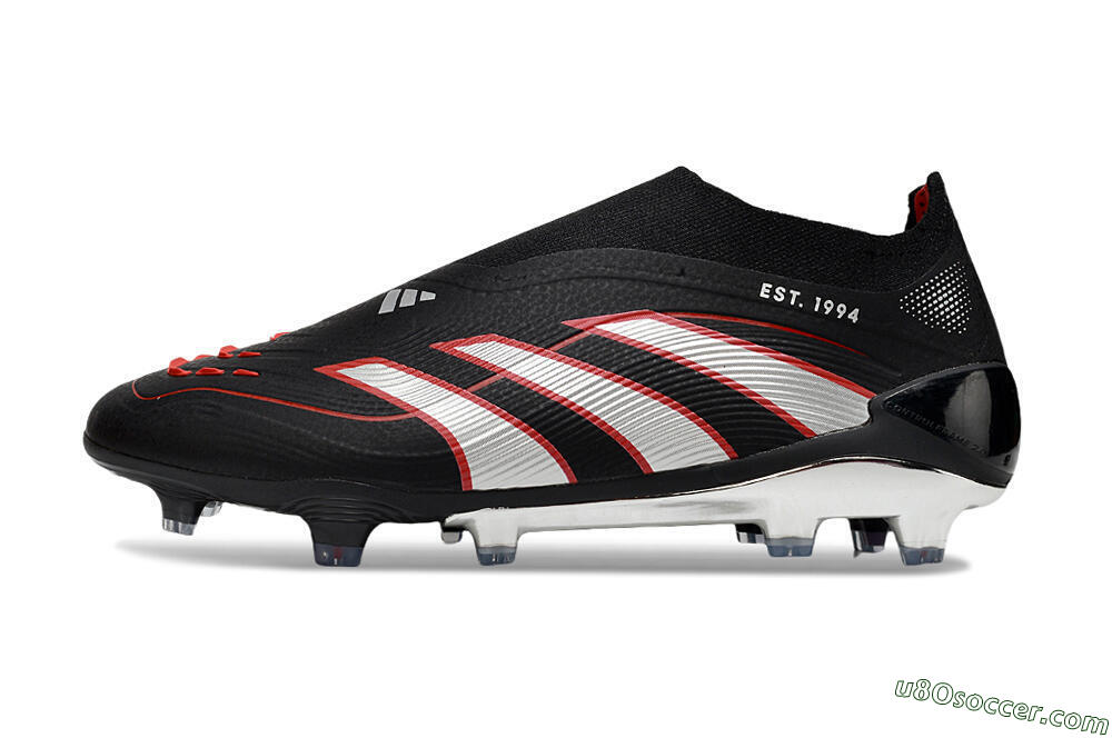 Adidas Predator 25 Elite Laceless FG Firm Ground Soccer Cleats - Black/Silver/Red 2