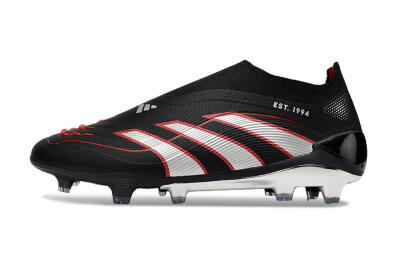 Adidas Predator 25 Elite Laceless FG Firm Ground Soccer Cleats - Black/Silver/Red