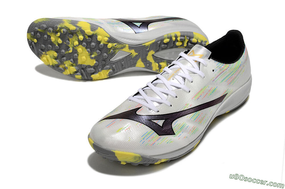 Mizuno Alpha Beta TF Artificial Turf Soccer Shoes - White/Pink/Yellow 3
