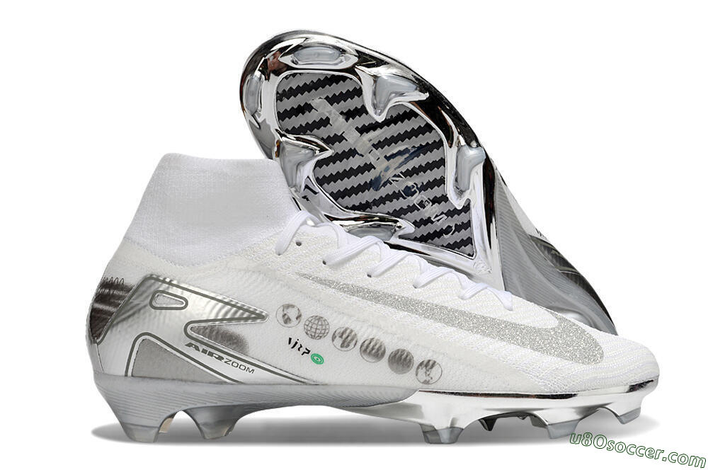 Nike Air Zoom Mercurial Superfly 10 Elite FG Firm Ground Soccer Cleats - White/Silver/Black 1