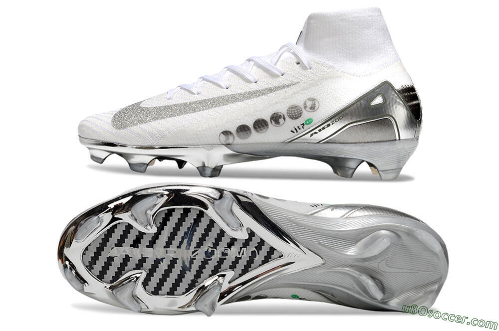 Nike Air Zoom Mercurial Superfly 10 Elite FG Firm Ground Soccer Cleats - White/Silver/Black 0