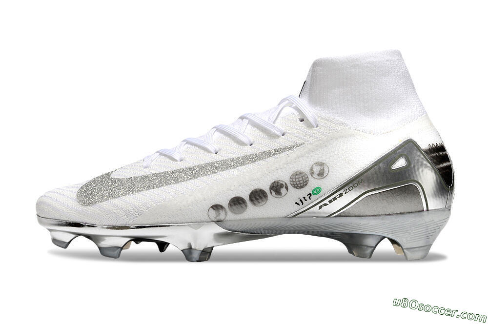 Nike Air Zoom Mercurial Superfly 10 Elite FG Firm Ground Soccer Cleats - White/Silver/Black 2