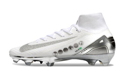 Nike Air Zoom Mercurial Superfly 10 Elite FG Firm Ground Soccer Cleats - White/Silver/Black