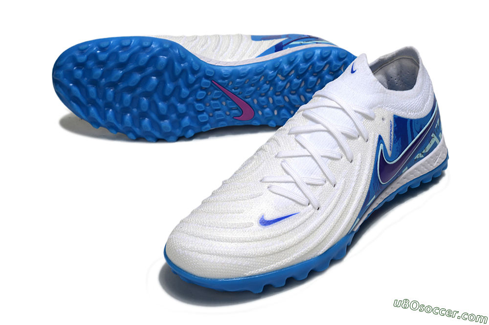 Nike Phantom GX 2 Elite TF Artificial Turf Soccer Shoes - White/Blue 3