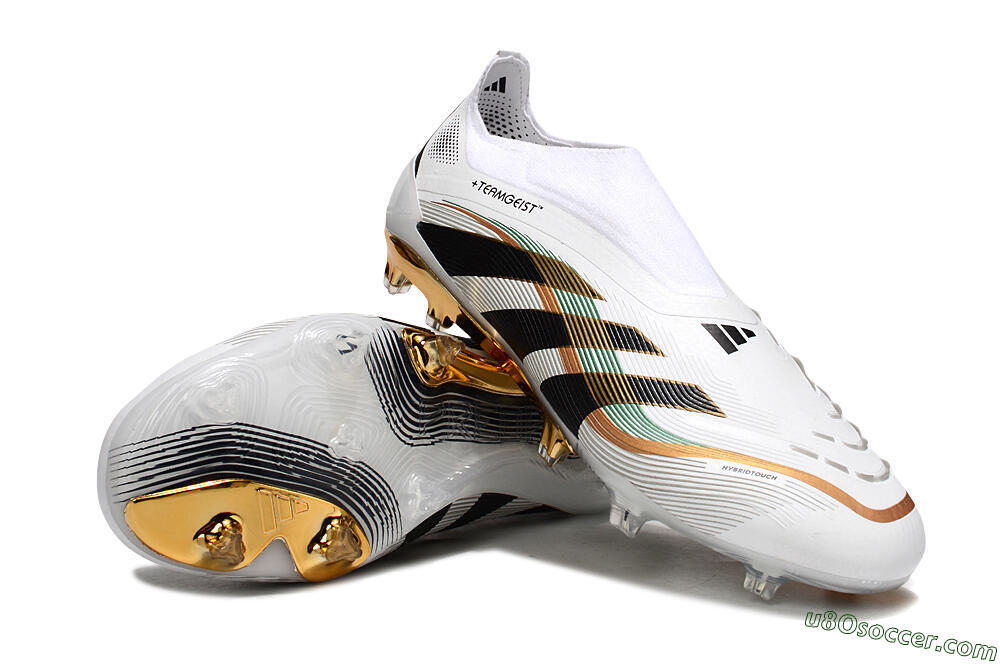 Adidas Predator 25 Elite Laceless FG Firm Ground Soccer Cleats - White/Black/Gold 4