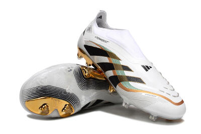 Adidas Predator 25 Elite Laceless FG Firm Ground Soccer Cleats - White/Black/Gold