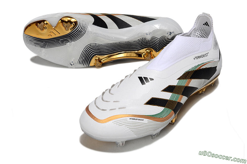 Adidas Predator 25 Elite Laceless FG Firm Ground Soccer Cleats - White/Black/Gold 3