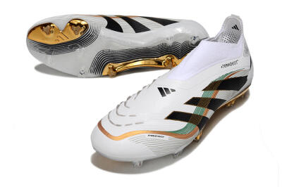 Adidas Predator 25 Elite Laceless FG Firm Ground Soccer Cleats - White/Black/Gold