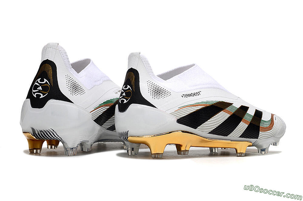 Adidas Predator 25 Elite Laceless FG Firm Ground Soccer Cleats - White/Black/Gold 7