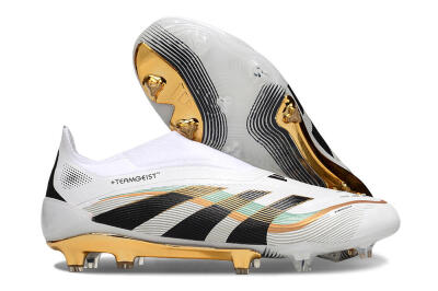 Adidas Predator 25 Elite Laceless FG Firm Ground Soccer Cleats - White/Black/Gold