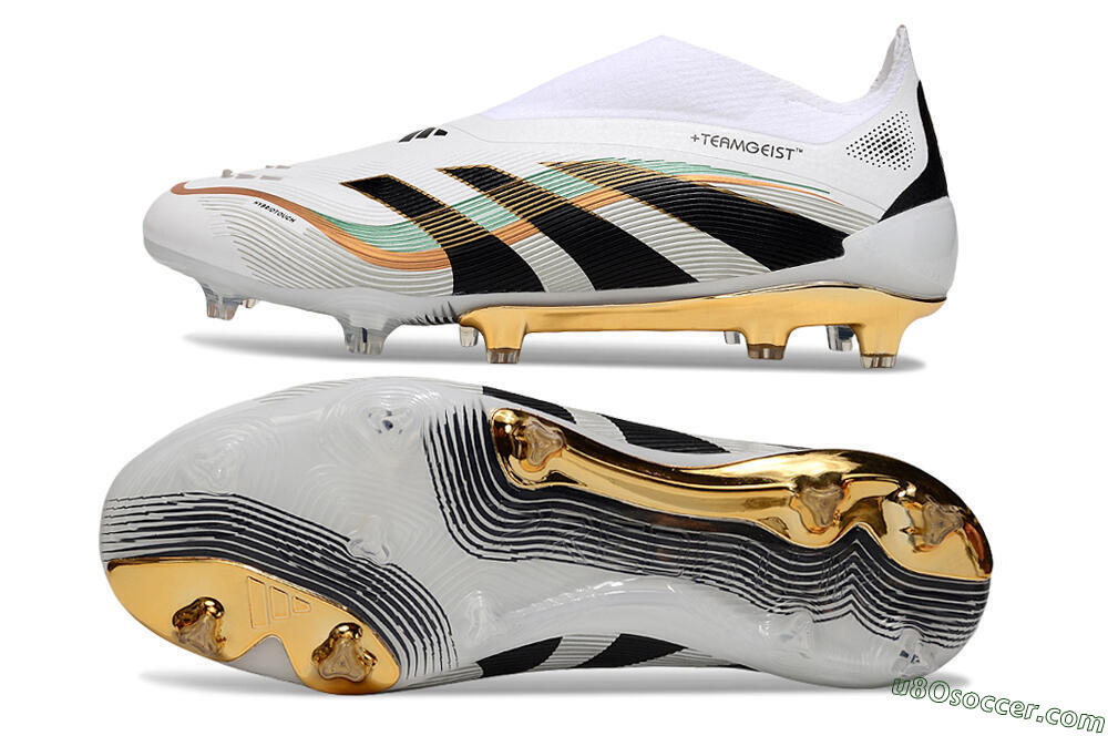 Adidas Predator 25 Elite Laceless FG Firm Ground Soccer Cleats - White/Black/Gold 0