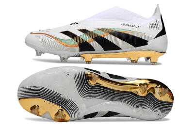 Adidas Predator 25 Elite Laceless FG Firm Ground Soccer Cleats - White/Black/Gold