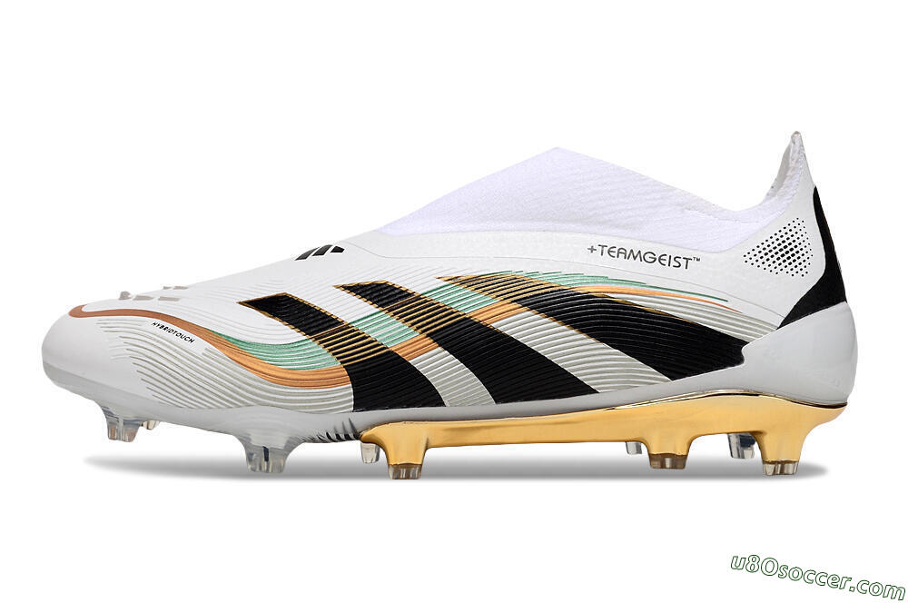 Adidas Predator 25 Elite Laceless FG Firm Ground Soccer Cleats - White/Black/Gold 2