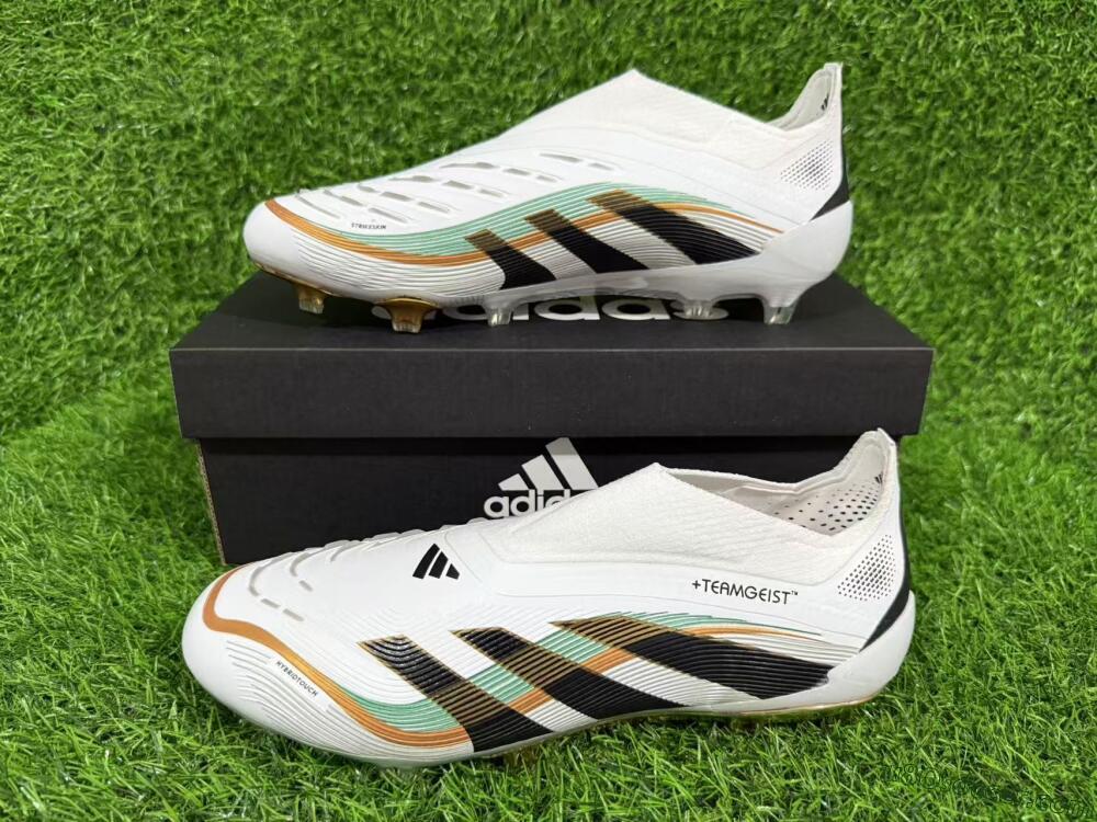 Adidas Predator 25 Elite Laceless FG Firm Ground Soccer Cleats - White/Black/Gold