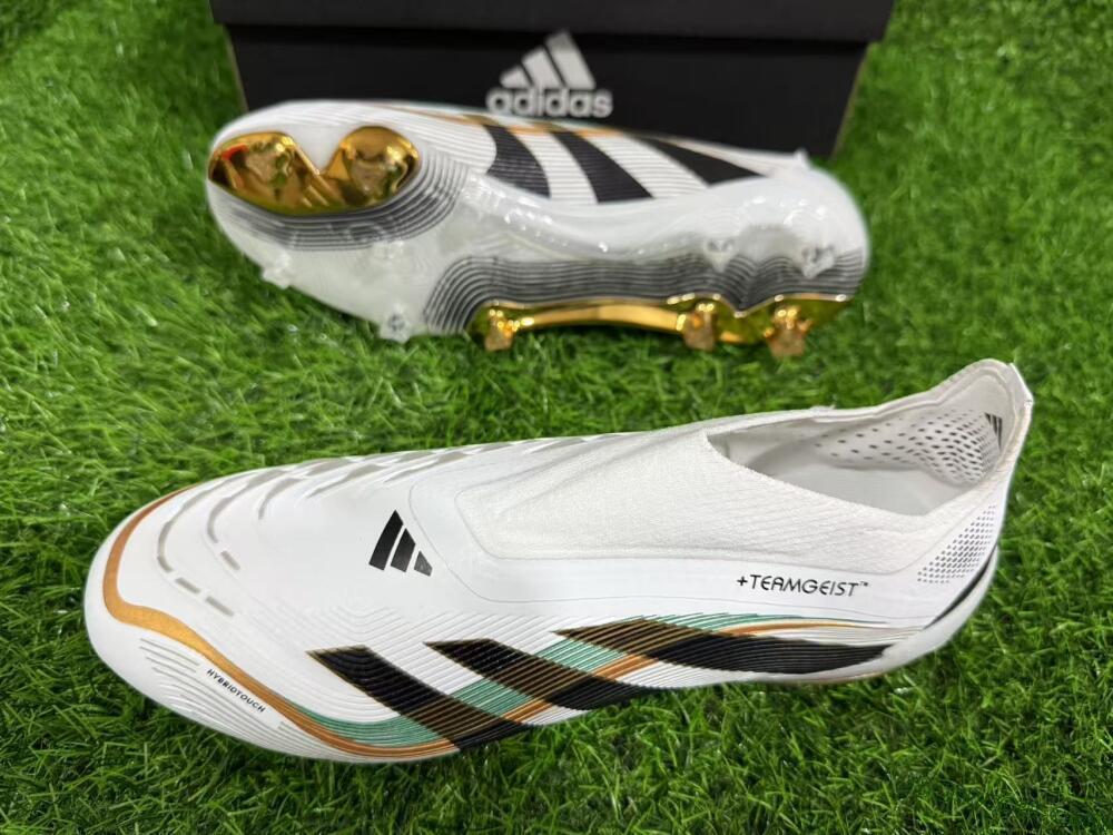 Adidas Predator 25 Elite Laceless FG Firm Ground Soccer Cleats - White/Black/Gold