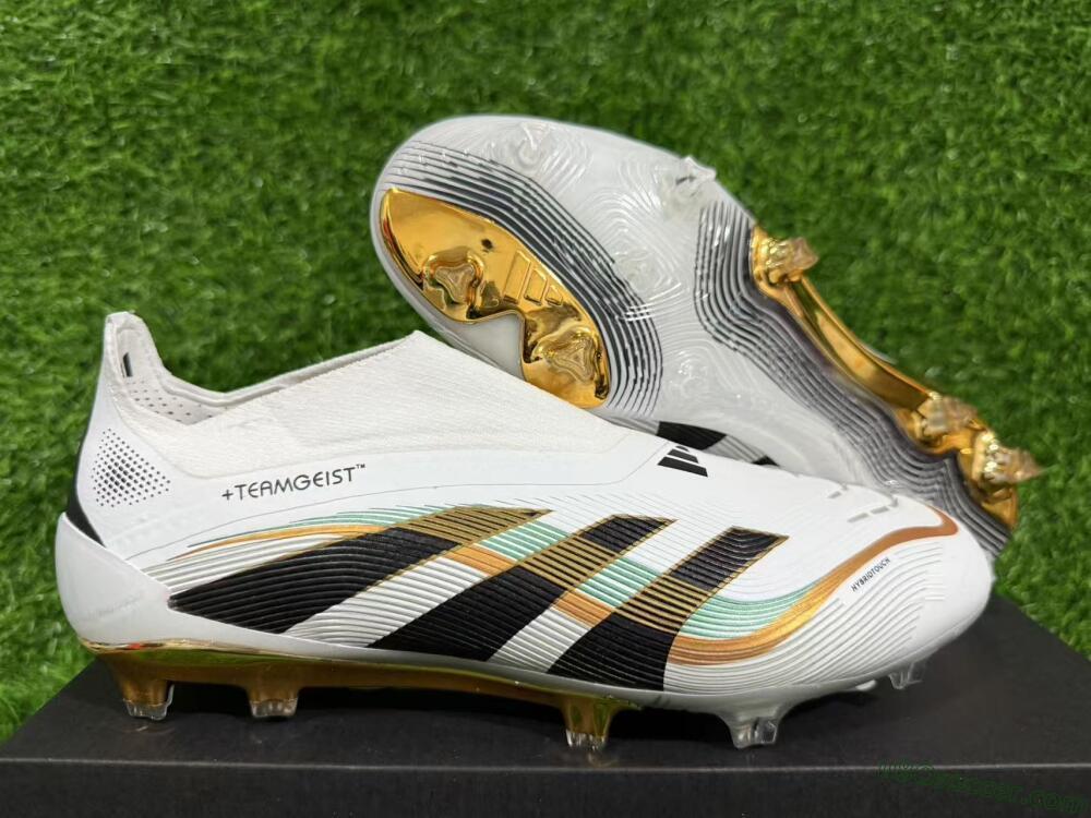 Adidas Predator 25 Elite Laceless FG Firm Ground Soccer Cleats - White/Black/Gold